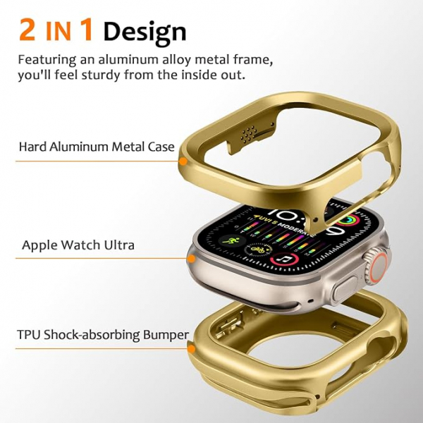Amizee Apple Watch Ultra 4 Bumper K�l�f-Gold