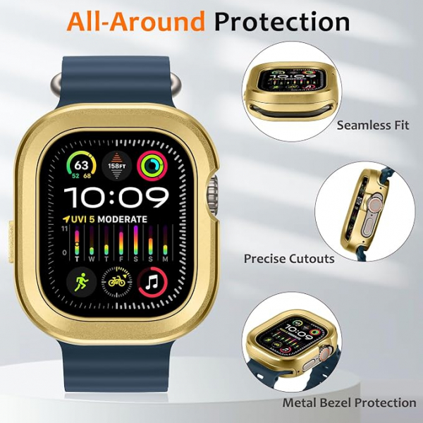 Amizee Apple Watch Ultra 4 Bumper K�l�f-Gold