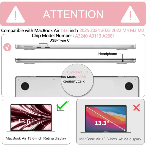 Anban MacBook Air M4/M3 Uyumlu Klf (13 in)-Pink