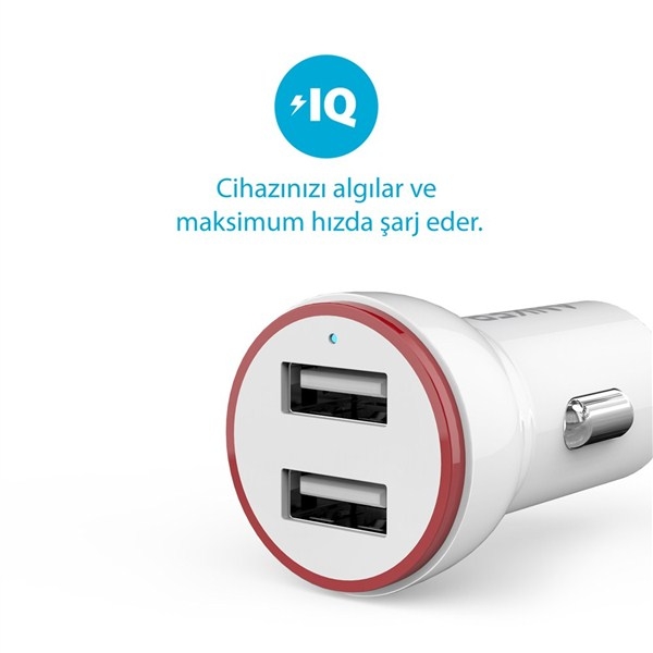 Anker PowerDrive 2 Ara arj / USB arj (Beyaz)