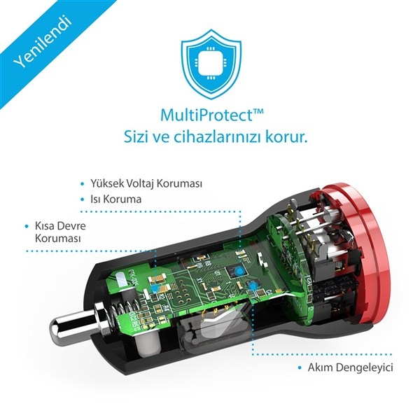 Anker PowerDrive 2 Ara arj / USB arj (Siyah)