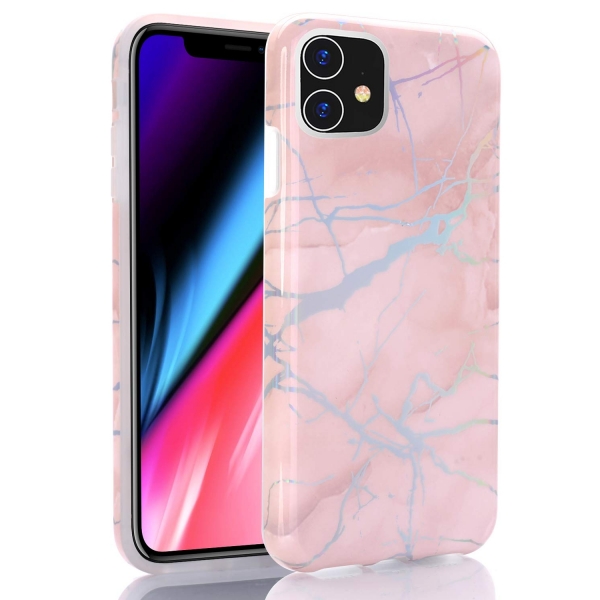 BAISRKE iPhone 11 Mermer Desenli Klf-Pink