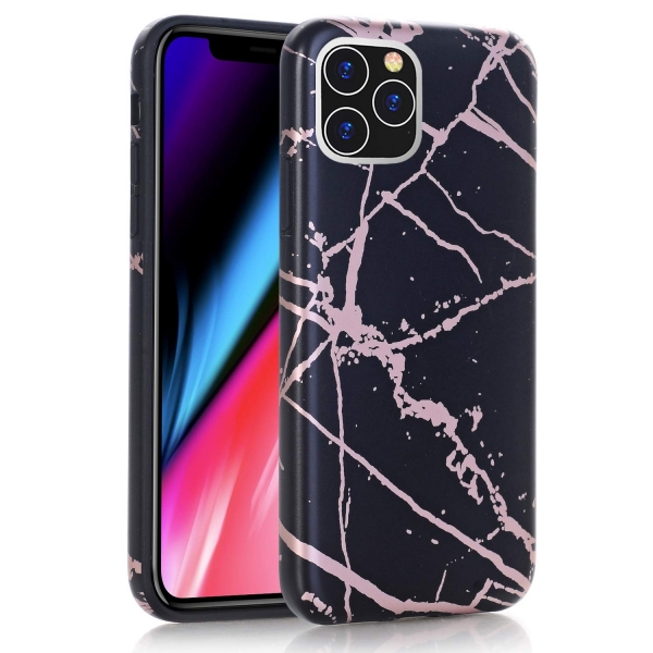 BAISRKE iPhone 11 Pro Max Mermer Desenli Klf-Black Rose Gold