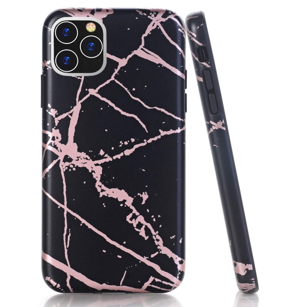 BAISRKE iPhone 11 Pro Max Mermer Desenli Klf-Black Rose Gold