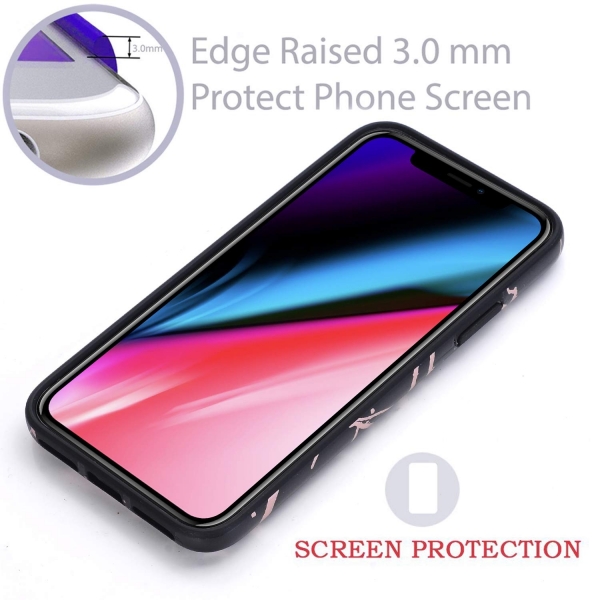 BAISRKE iPhone 11 Pro Max Mermer Desenli Klf-Black Rose Gold