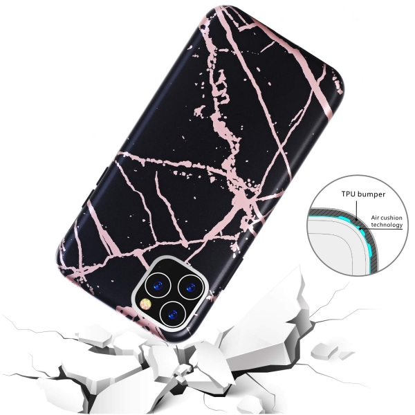 BAISRKE iPhone 11 Pro Max Mermer Desenli Klf-Black Rose Gold