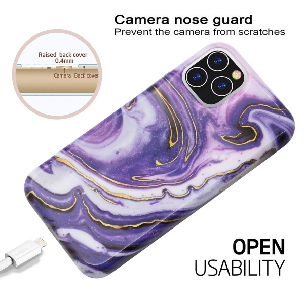 BAISRKE iPhone 11 Pro Mermer Desenli Klf-Purple