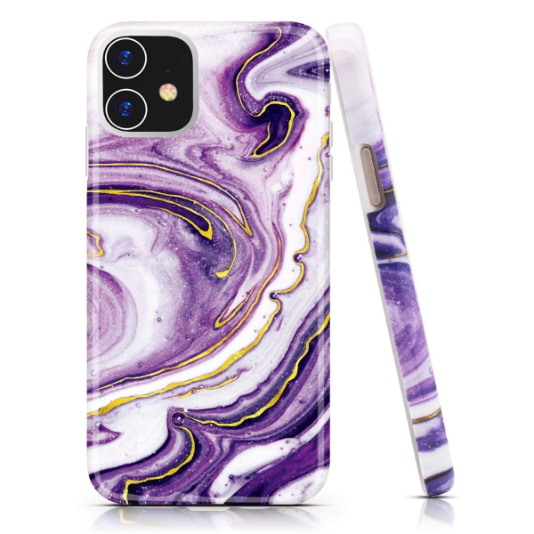 BAISRKE iPhone 11 Mermer Desenli Klf-Purple