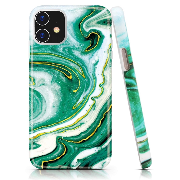 BAISRKE iPhone 11 Mermer Desenli Klf-Green