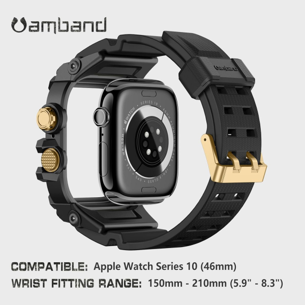 amBand Apple Watch 10 46mm Darbeye Dayankl Kay-Black Gold