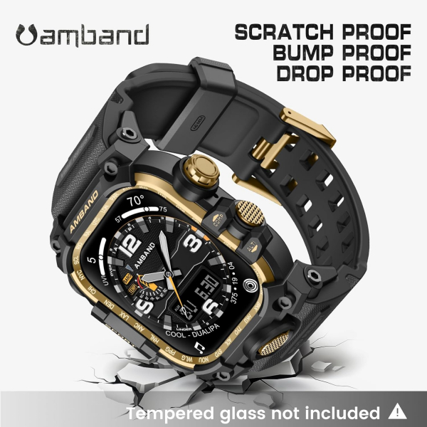 amBand Apple Watch 10 46mm Darbeye Dayankl Kay-Black Gold