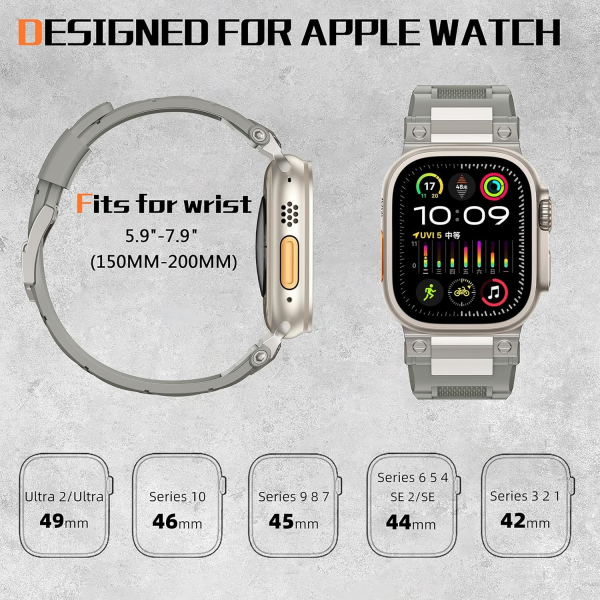 Bandletic Apple Watch Ultra 1/2.Nesil 49mm Kay-Platinium Grey