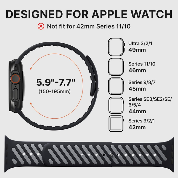 Bandletic Apple Watch Ultra 3 Manyetik Silikon Kay��-Black/Gray