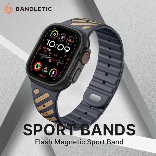 Bandletic Apple Watch Ultra 3 Manyetik Silikon Kay��-Anthracite Gray/Ochre