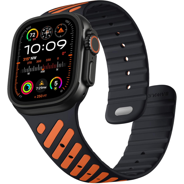Bandletic Apple Watch Ultra 3 Manyetik Silikon Kay��-Black/Orange