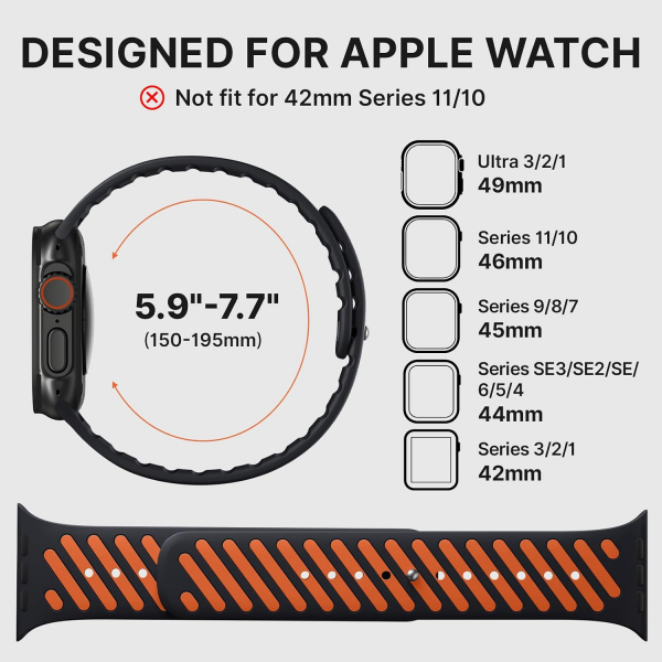 Bandletic Apple Watch Ultra 3 Manyetik Silikon Kay��-Black/Orange