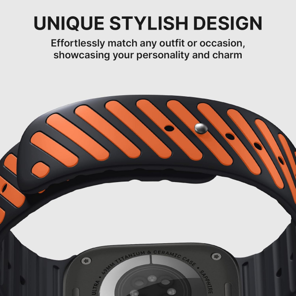 Bandletic Apple Watch Ultra 3 Manyetik Silikon Kay��-Black/Orange
