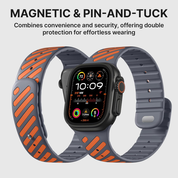 Bandletic Apple Watch Ultra 3 Manyetik Silikon Kay��-Space Grey/Orange