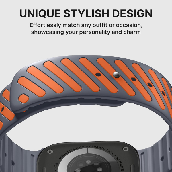 Bandletic Apple Watch Ultra 3 Manyetik Silikon Kay��-Space Grey/Orange