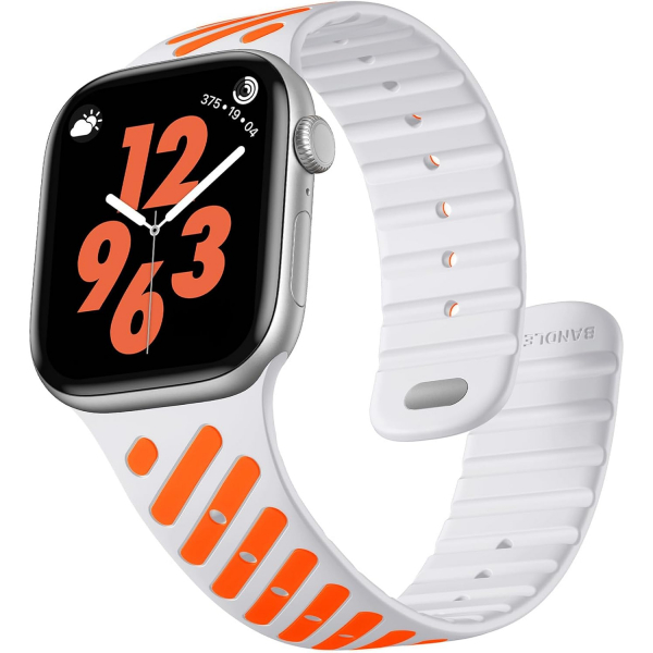 Bandletic Apple Watch Ultra 3 Manyetik Silikon Kay��-White/Glow Orange
