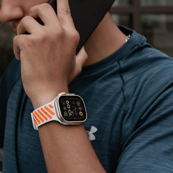 Bandletic Apple Watch Ultra 3 Manyetik Silikon Kay��-White/Glow Orange
