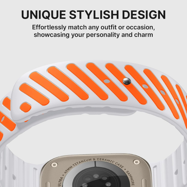 Bandletic Apple Watch Ultra 3 Manyetik Silikon Kay��-White/Glow Orange