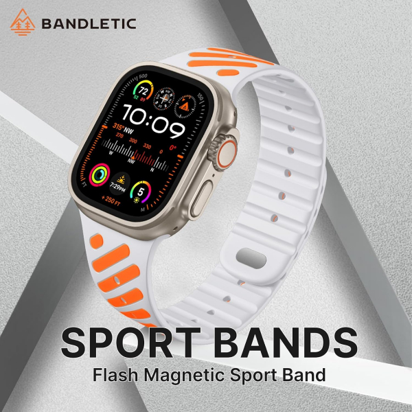 Bandletic Apple Watch Ultra 3 Manyetik Silikon Kay��-White/Glow Orange