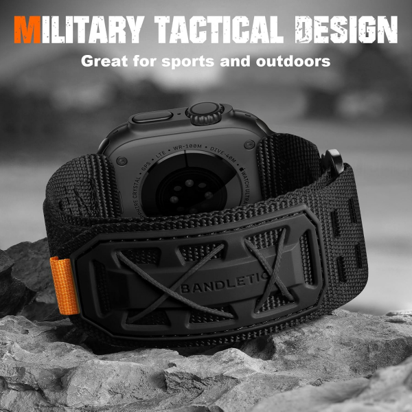 Bandletic Apple Watch Tactical Naylon Kay�� (Large)-Black