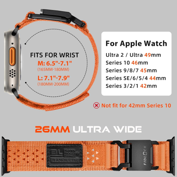 Bandletic Apple Watch 10 46mm Fdlock Kay-Orange