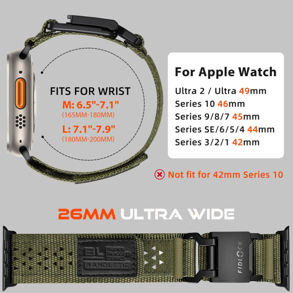 Bandletic Apple Watch 10 46mm Fdlock Kay-Army Green