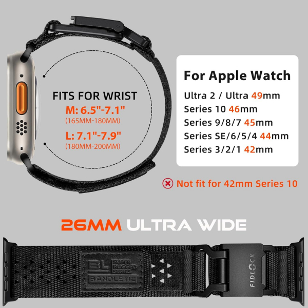 Bandletic Apple Watch 10 46mm Fdlock Kay-Black