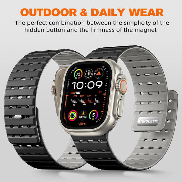 Bandletic Apple Watch Ultra Manyetik Silikon Kay�� 49mm-Black/Gray