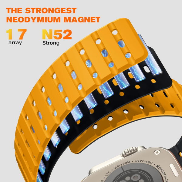 Bandletic Apple Watch Ultra Manyetik Silikon Kay�� 49mm-Yellow/Black