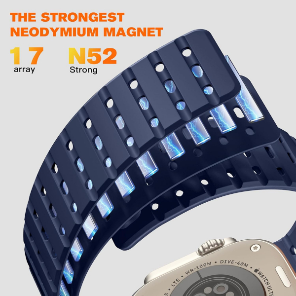 Bandletic Apple Watch Ultra Manyetik Silikon Kay�� 49mm-Navy Blue