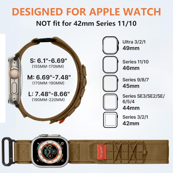 Bandletic Apple Watch Ultra Tactical Naylon Kay�� 49mm-Tan