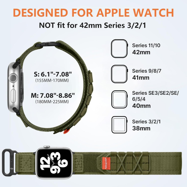 Bandletic Apple Watch 11 Tactical Naylon Kay�� 42mm-Army Green
