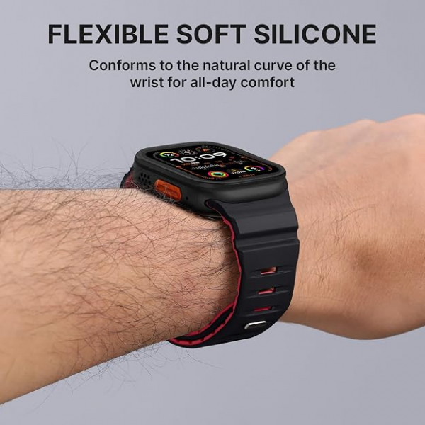 Bandletic Apple Watch 11 Uyumlu Manyetik Silikon Kay��-Black/Red