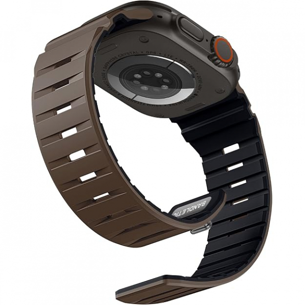 Bandletic Apple Watch 11 Uyumlu Manyetik Silikon Kay��-Khaki/Black