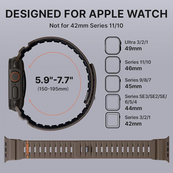 Bandletic Apple Watch 11 Uyumlu Manyetik Silikon Kay��-Khaki/Black