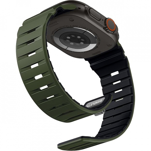 Bandletic Apple Watch 11 Uyumlu Manyetik Silikon Kay��-Light Army Green/Black