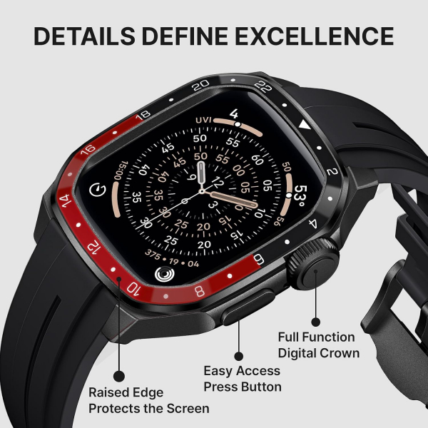 Bandletic Apple Watch 9 Metal Koruyucu Kay�� 45mm-Black/Red