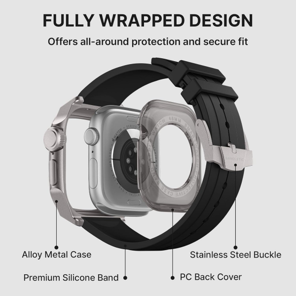 Bandletic Apple Watch 9 Metal Koruyucu Kay�� 45mm-Black/Titanium