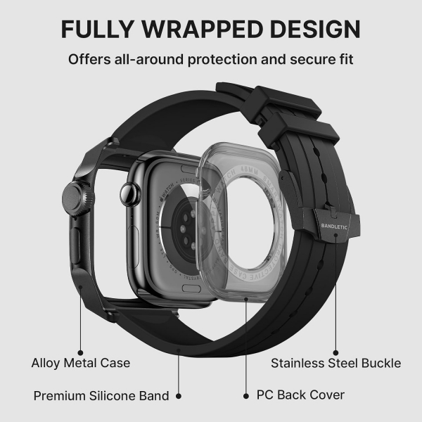 Bandletic Apple Watch 9 Metal Koruyucu Kay�� 45mm-Black/Black