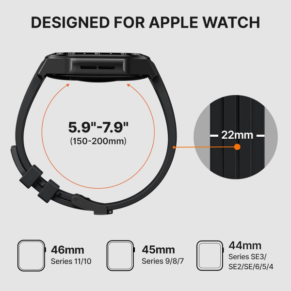 Bandletic Apple Watch 9 Metal Koruyucu Kay�� 45mm-Black/Black