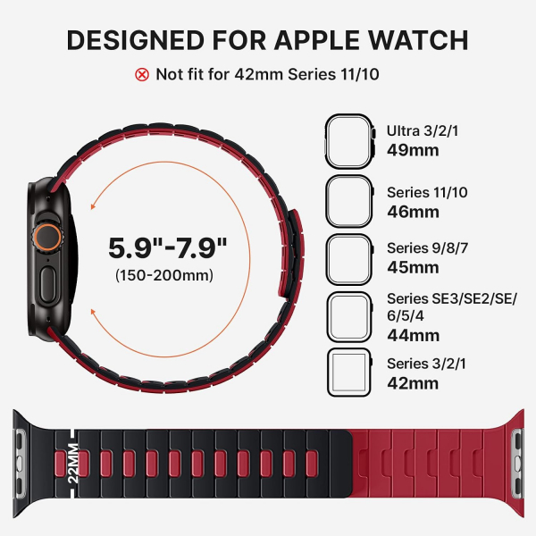 Bandletic �ift Tarafl� Manyetik Silikon Kay�� 49mm-Black/Red