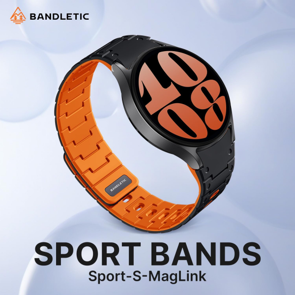 Bandletic Galaxy Watch 20mm Manyetik Silikon Kay��-Black/Orange
