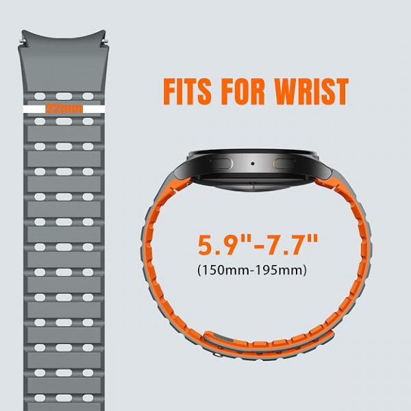 Bandletic Galaxy Watch 7 Manyetik Silikon Spor Kay��-Gray/Orange