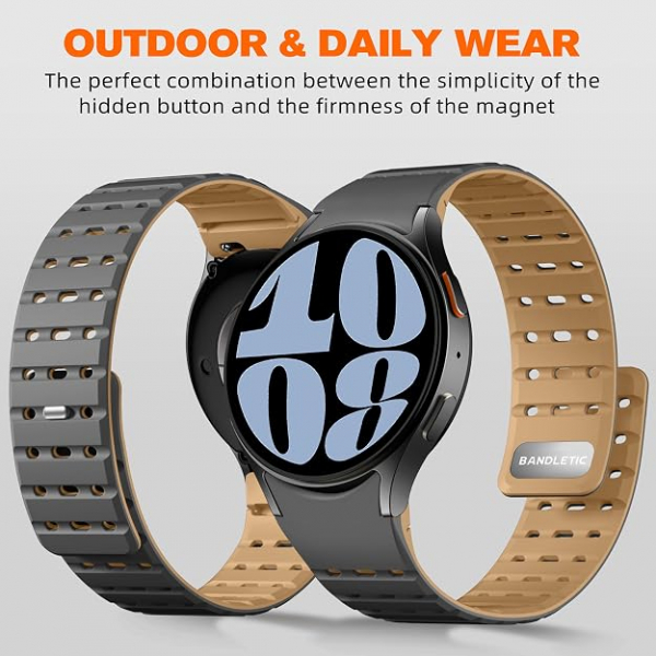 Bandletic Galaxy Watch 7 Manyetik Silikon Spor Kay��-Anthracite Gray/Ochre