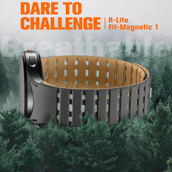 Bandletic Galaxy Watch 7 Manyetik Silikon Spor Kay��-Anthracite Gray/Ochre