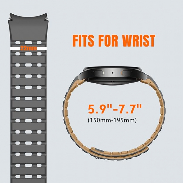 Bandletic Galaxy Watch 7 Manyetik Silikon Spor Kay��-Anthracite Gray/Ochre